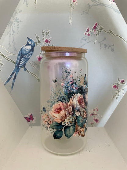 Owl Butterfly Glass Tumbler