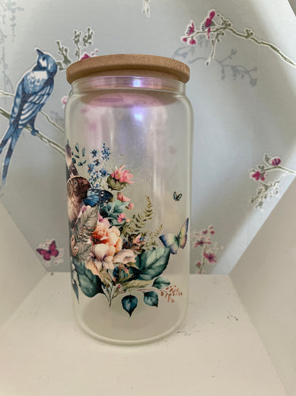 Owl Butterfly Glass Tumbler